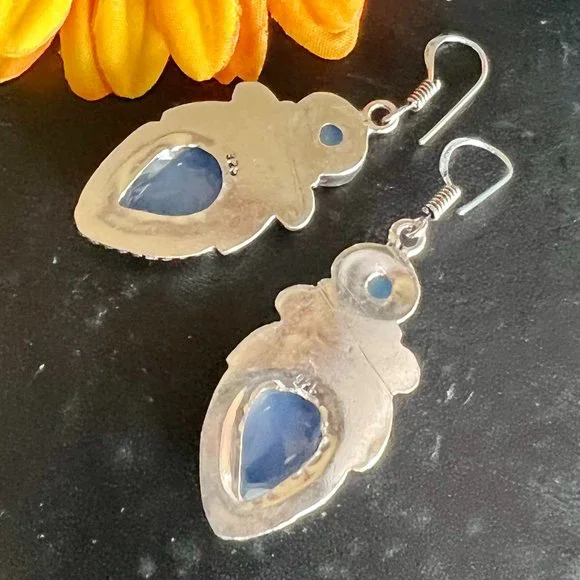 Opalite Earrings Handmade Gemstone Crystal Dangles 925 Silver Bohemian Ethnic - Picture 5 of 7